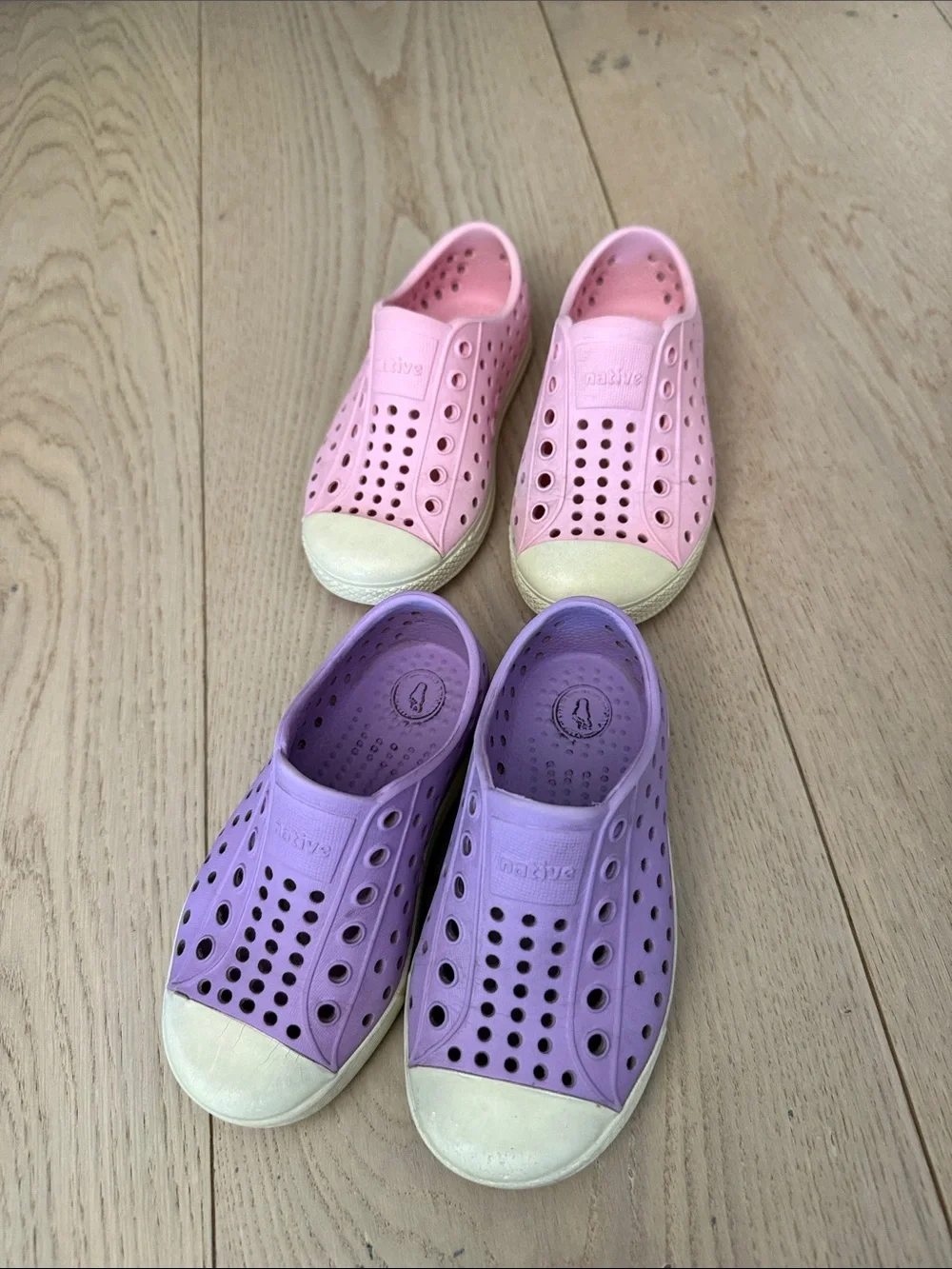 Native Slip-On Kids Shoes in Pink and Lavender size 7